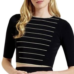 Ted Baker London Shelina Gold & Black Stripe Knit Crop Top Size 1